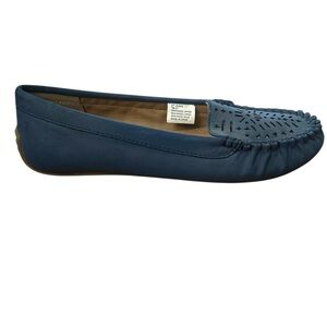 Lucky Brand size 7 Ajaia loafers navy blue slip-on flats laser-cut design